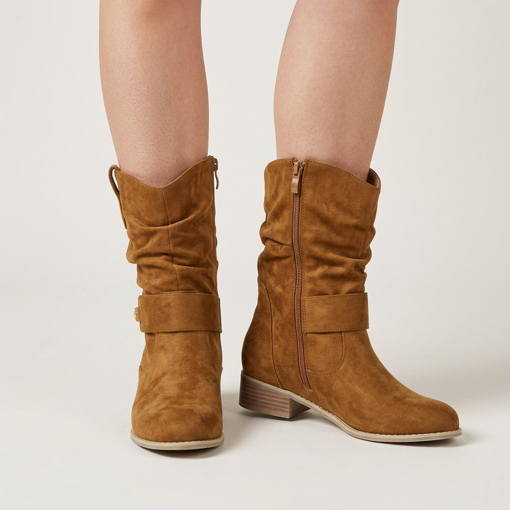 Bottines Femme Effet Daim à Talon Bas