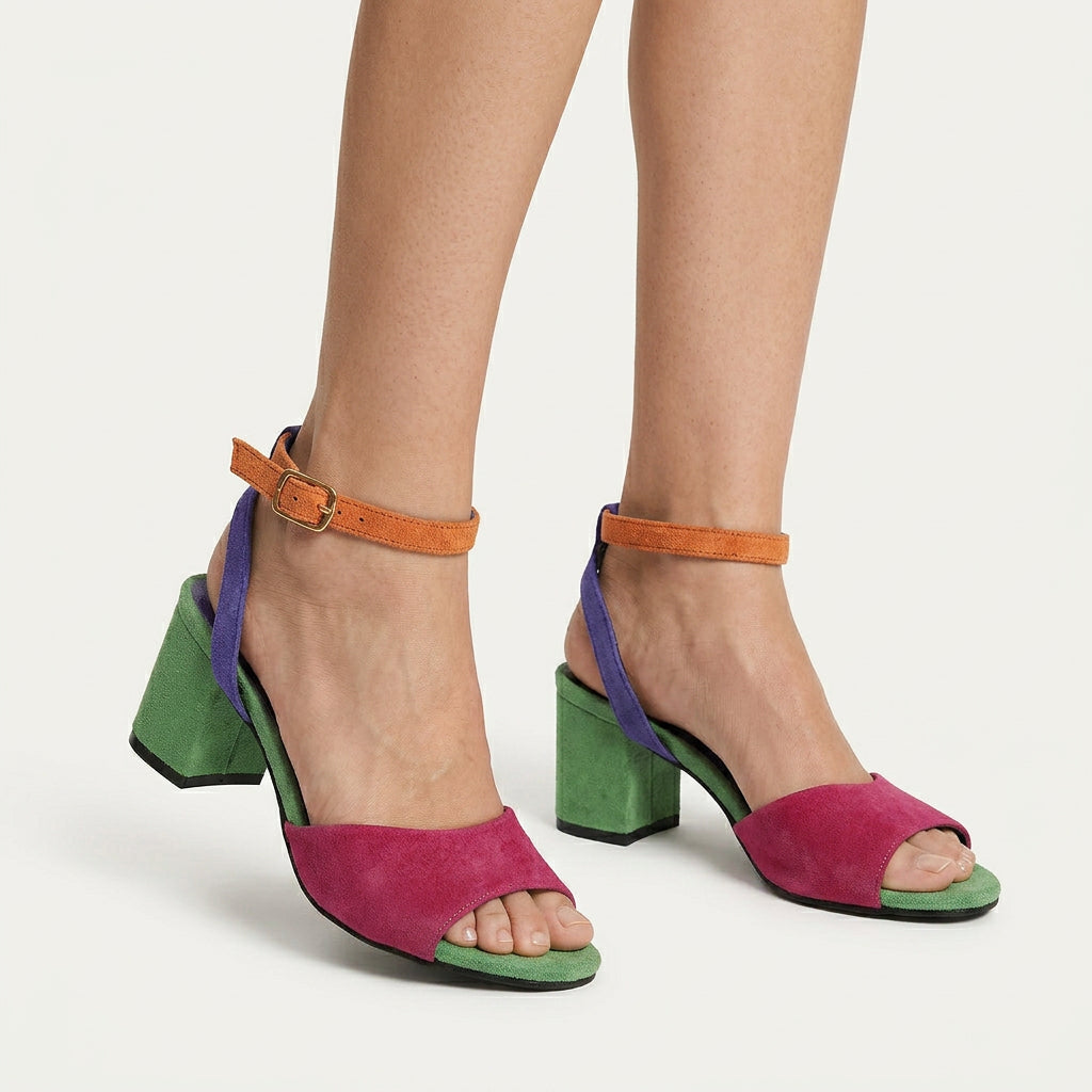 Sandales Femme Color Block Talon Bout Ouvert