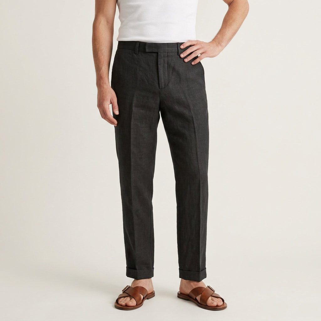 Pantalon Homme Tailleur Coupe Droite Pli Marqué