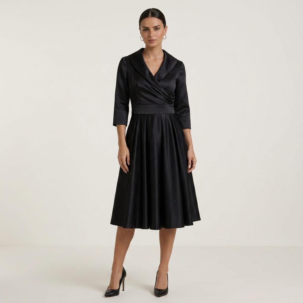 Robe Midi Portefeuille Femme Col Châle Manches 3/4