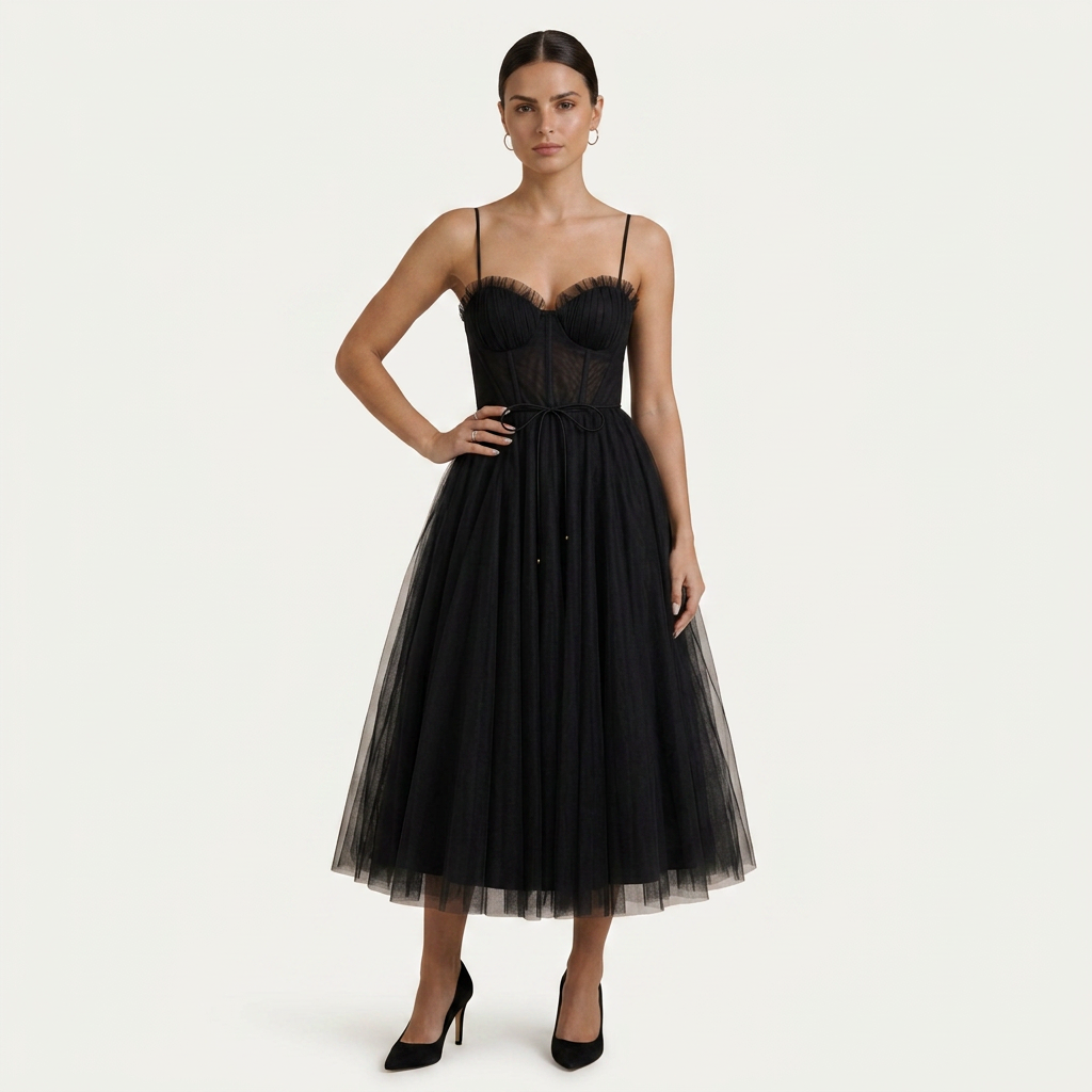 Robe Midi Tulle Femme Bretelles Corsage Structuré