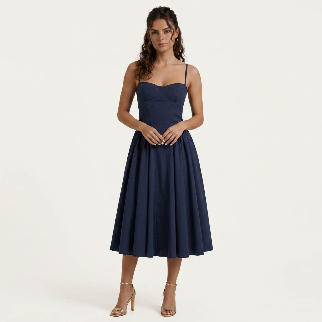 Robe Midi Femme Décolleté Cœur Bretelles Fines