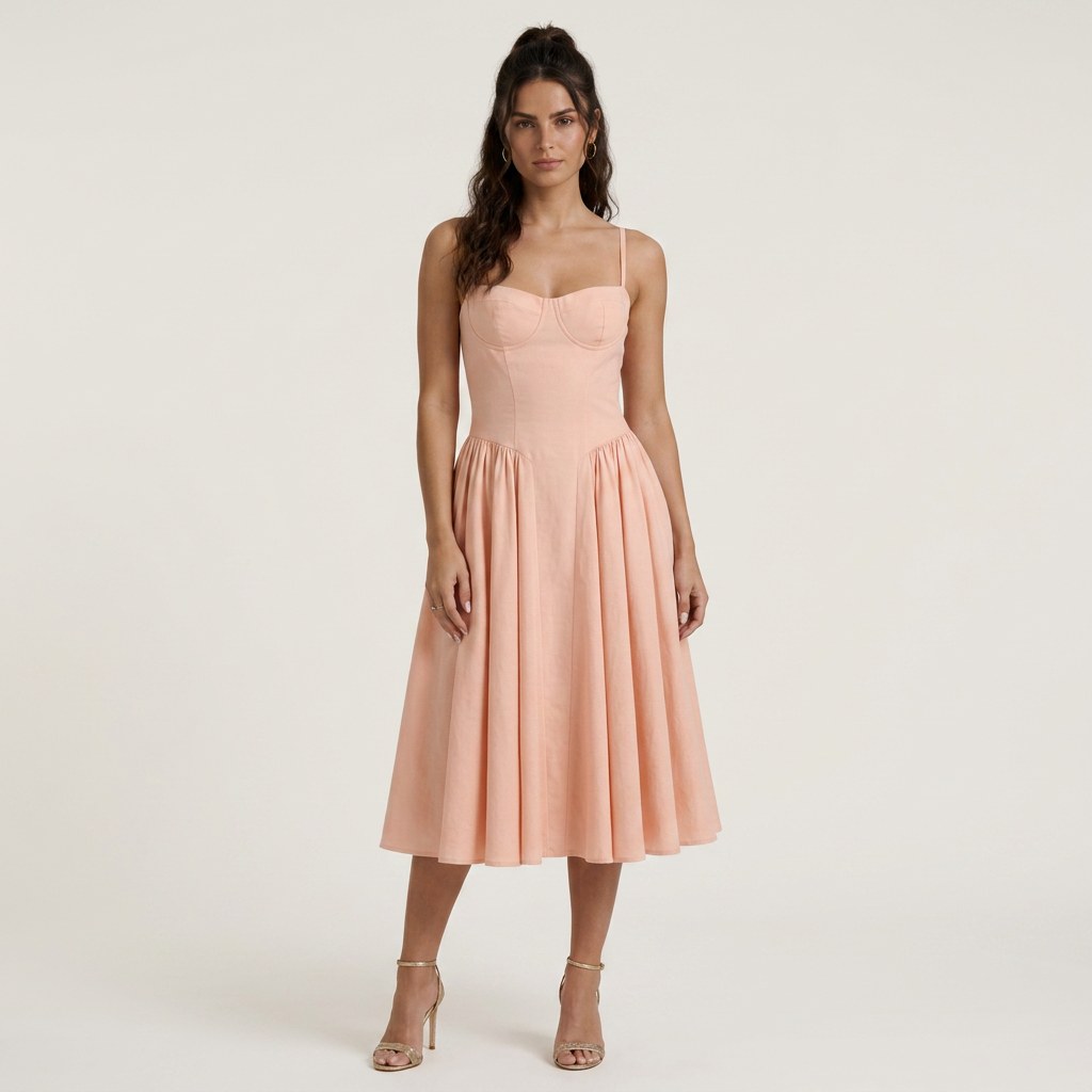Robe Midi Femme Décolleté Cœur Bretelles Fines