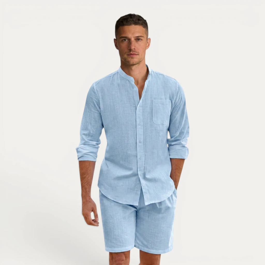 Ensemble Homme Col Mao Short Décontracté Été
