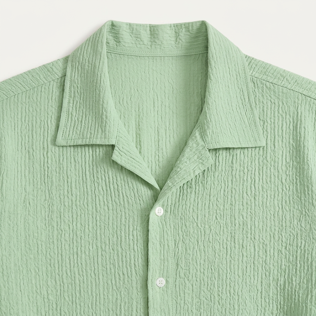 Chemise Homme Col Camp Manches Courtes Texturée
