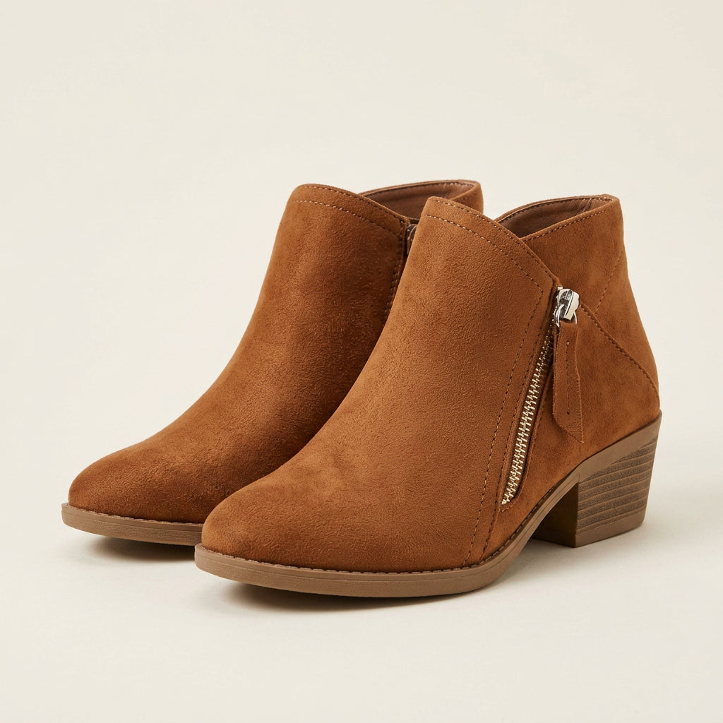 Bottines Femme à Talon Bas et Fermeture Zippée