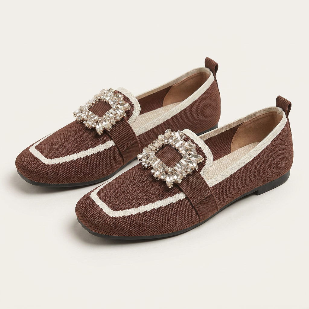 Mocassins Femme Bout Carré Orné Contrasté