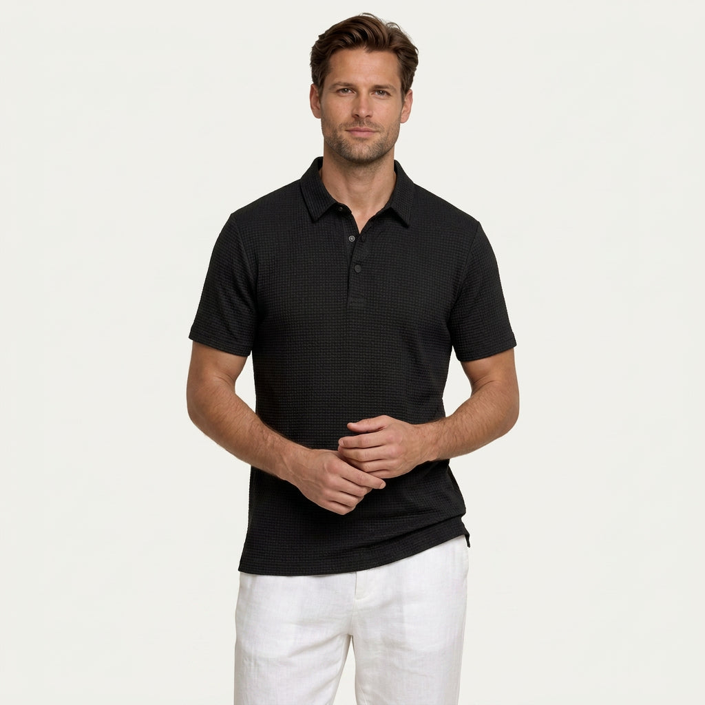 Polo Homme Texturé Manches Courtes Boutonné