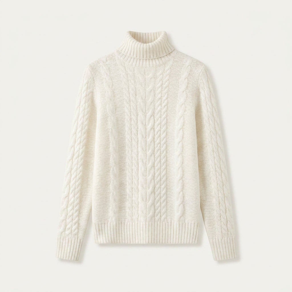 Pull Col Roulé Femme en Maille Torsadée