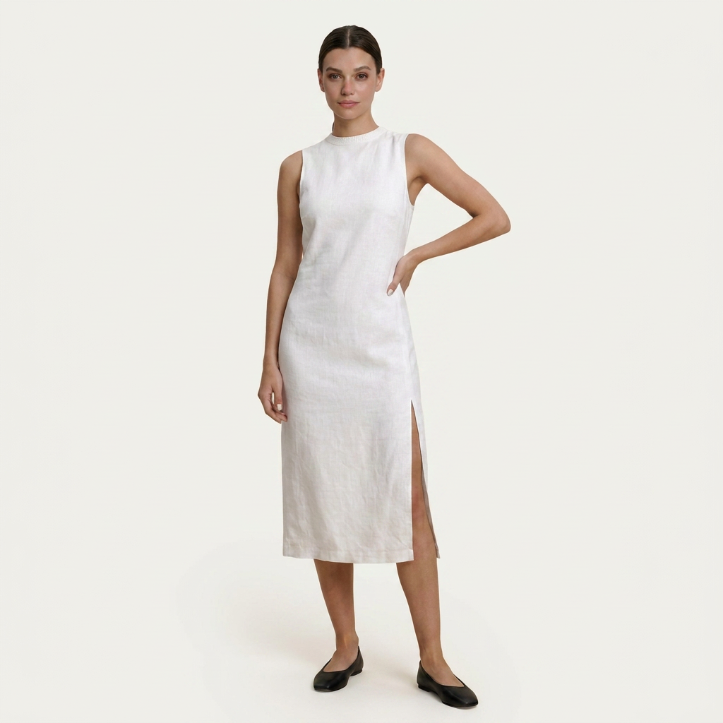 Robe Midi Sans Manches Femme Fente Latérale