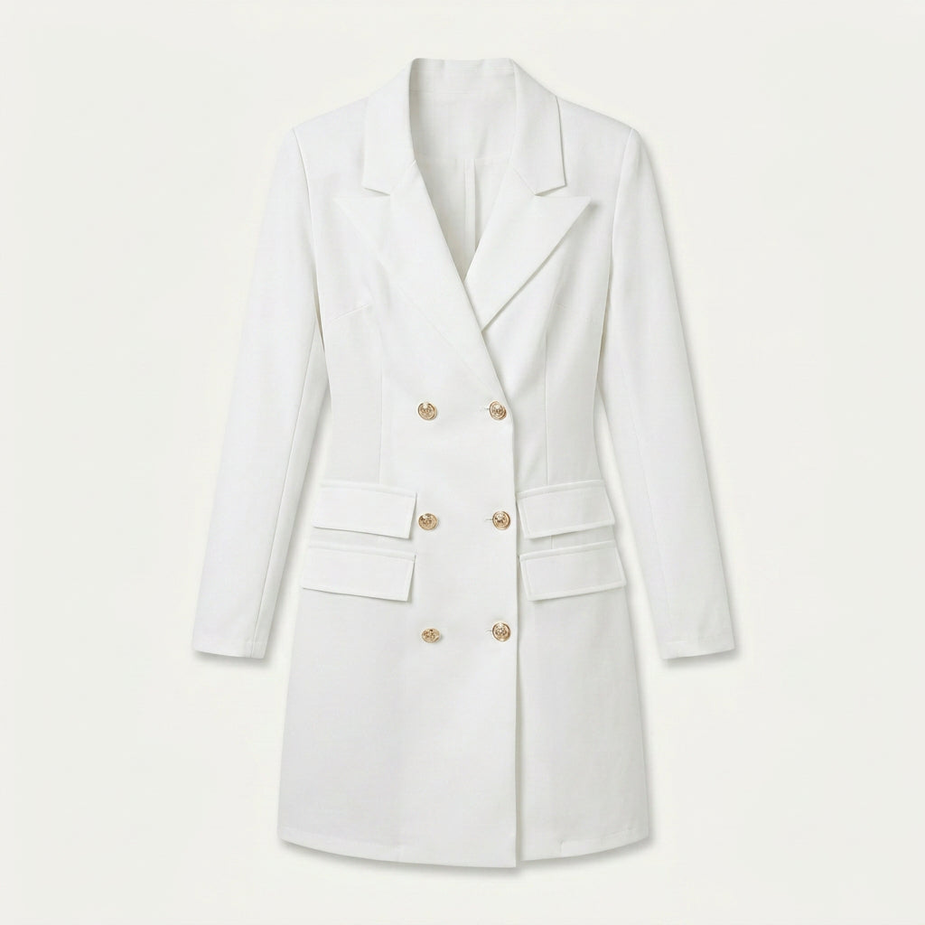 Robe Blazer Femme Croisée Boutons Dorés Ajustée