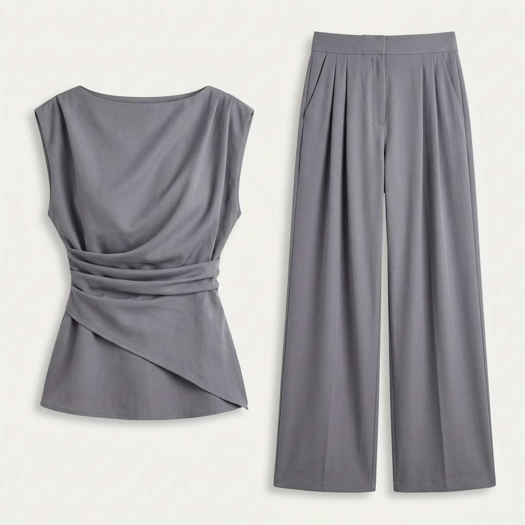 Ensemble Femme Haut Drapé Pantalon Large