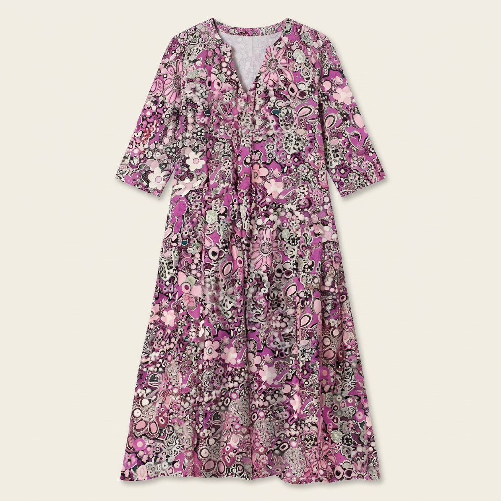 Robe Midi Femme Floral Abstrait Col V
