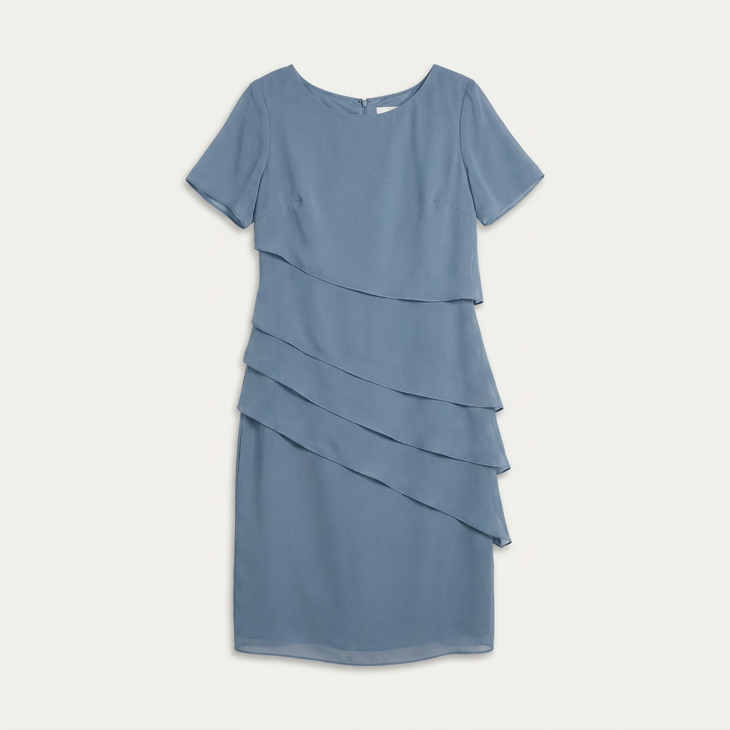 Robe Droite Femme Volants Superposés Manches Courtes