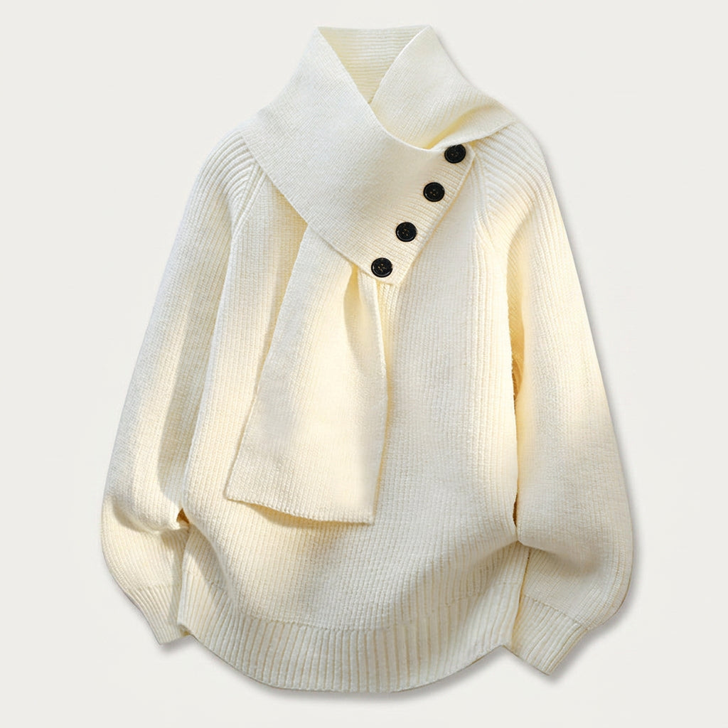 Pull Femme en Maille à Col Châle Boutonné