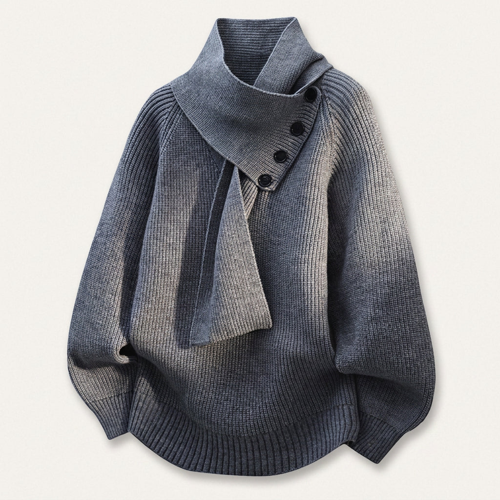 Pull Femme en Maille à Col Châle Boutonné