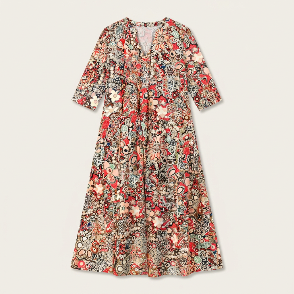 Robe Midi Femme Floral Abstrait Col V