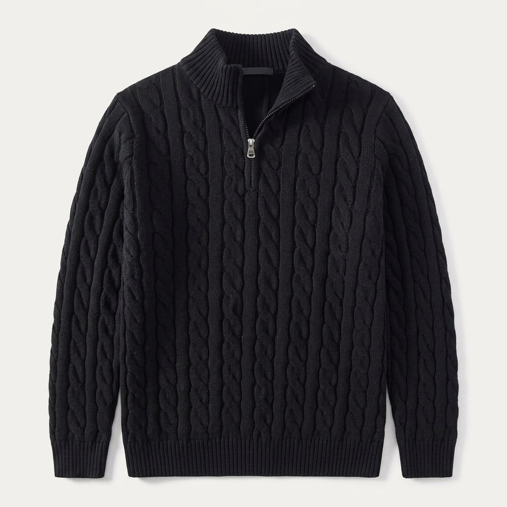 Pull Torsadé Homme à Col Zippé