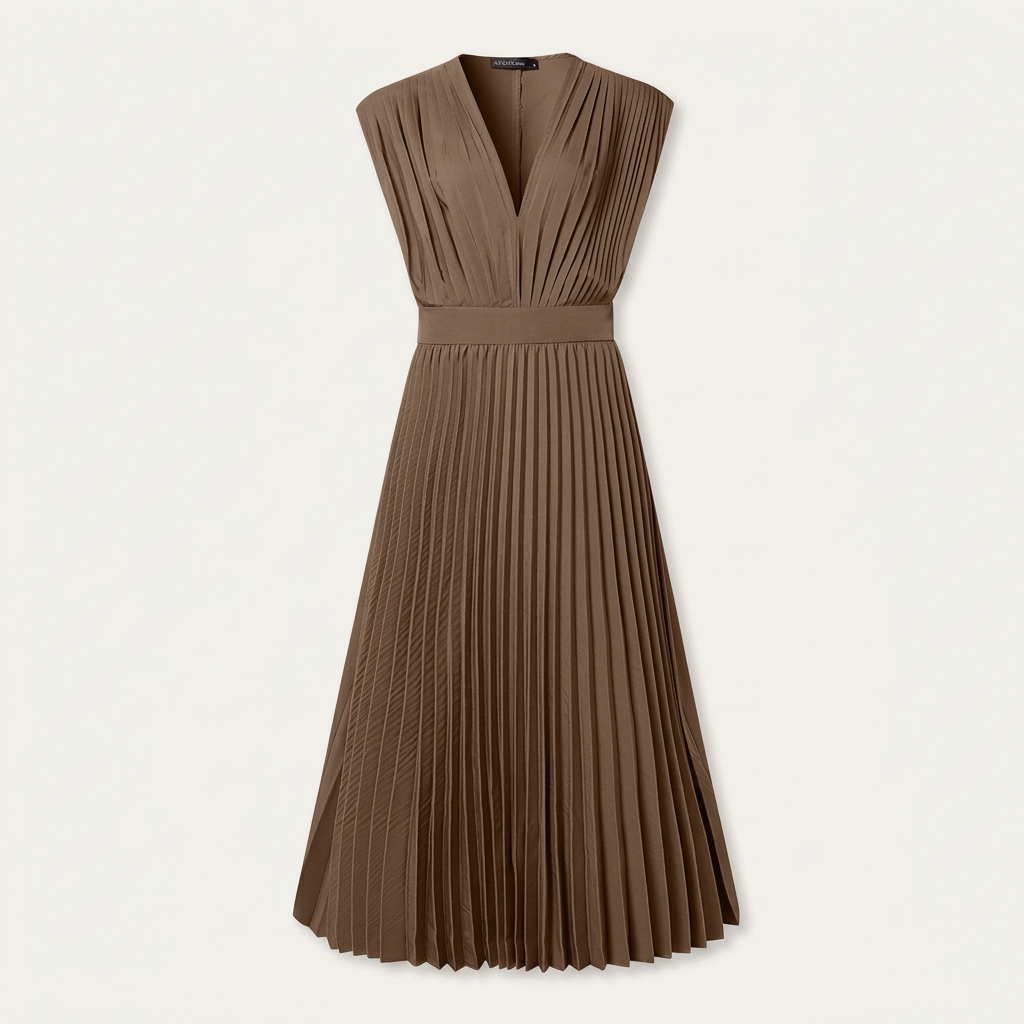 Robe Midi Femme Plissée Col V Profond