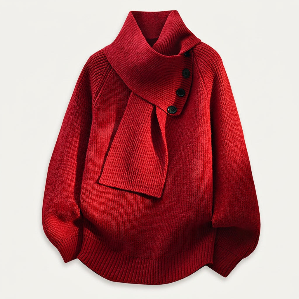 Pull Femme en Maille à Col Châle Boutonné