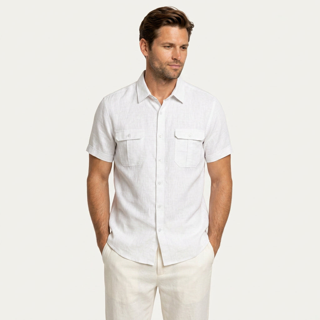 Chemise Homme Manches Courtes Doubles Poches À Rabat