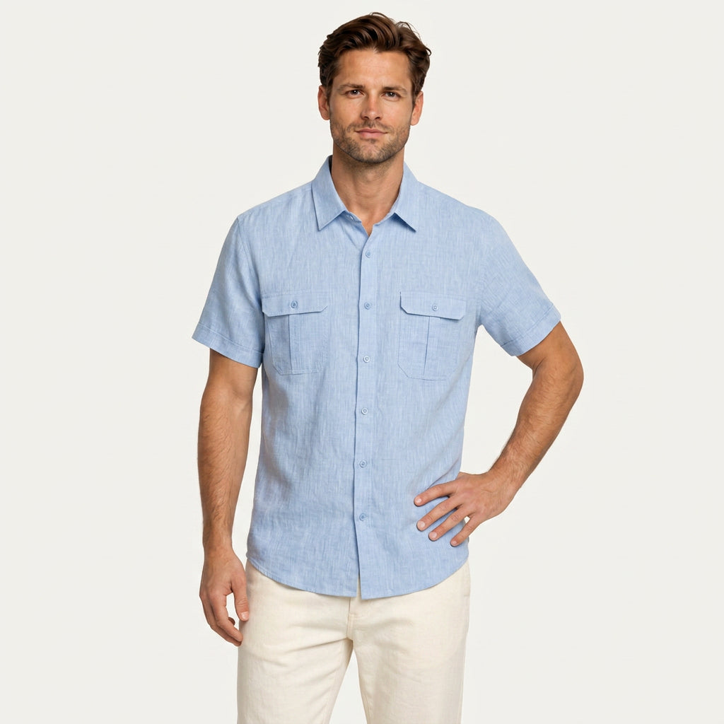 Chemise Homme Manches Courtes Doubles Poches À Rabat