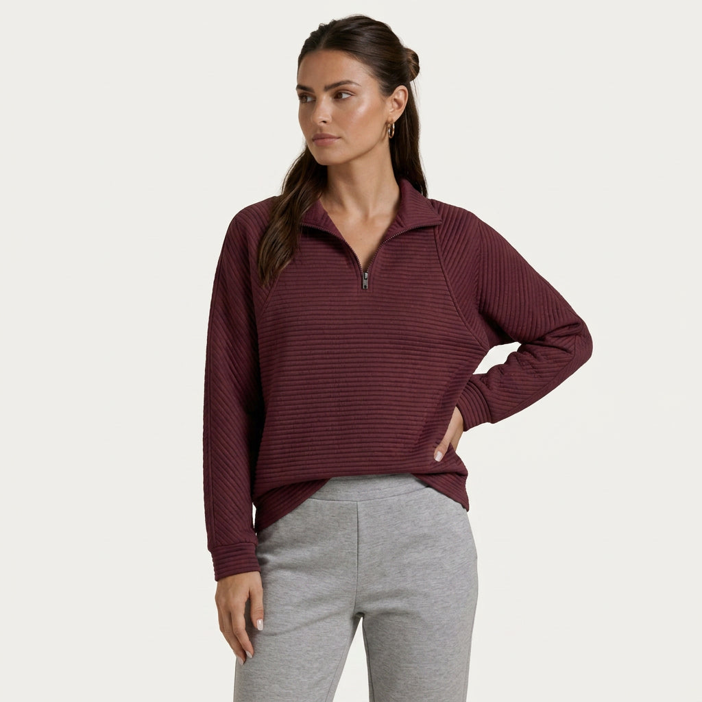 Pull Col Montant Femme en Maille Côtelée