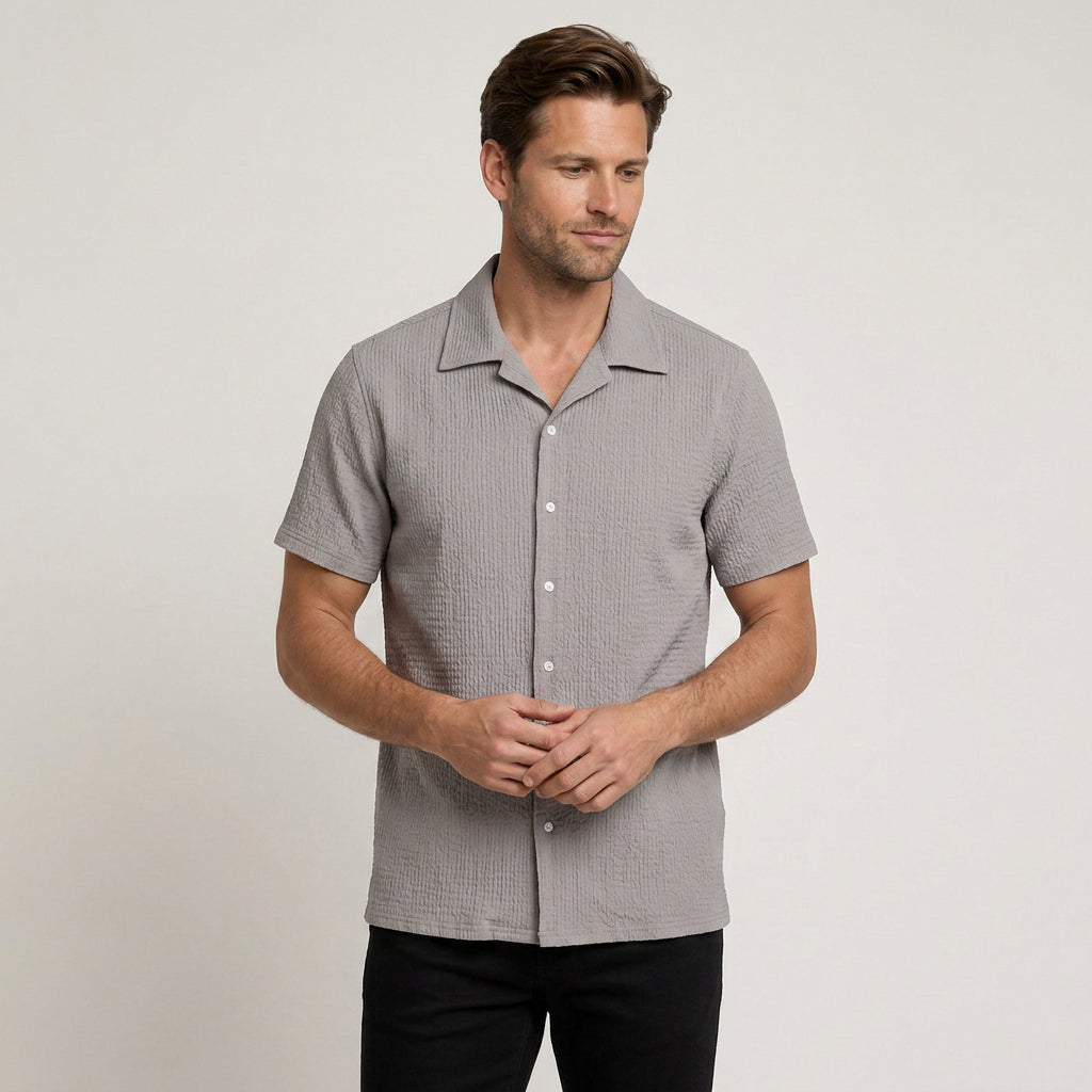 Chemise Homme Col Camp Manches Courtes Texturée