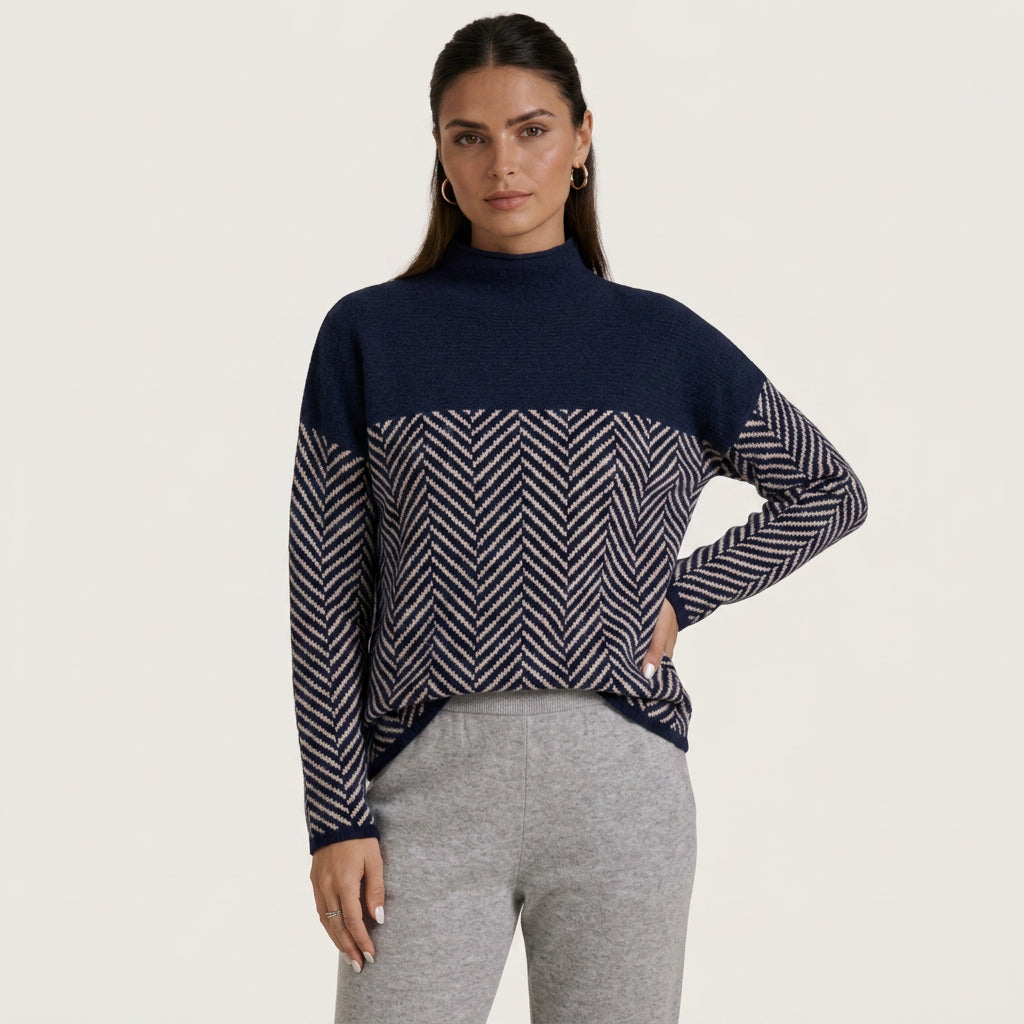 Pull Femme Col Montant à Motif Chevron