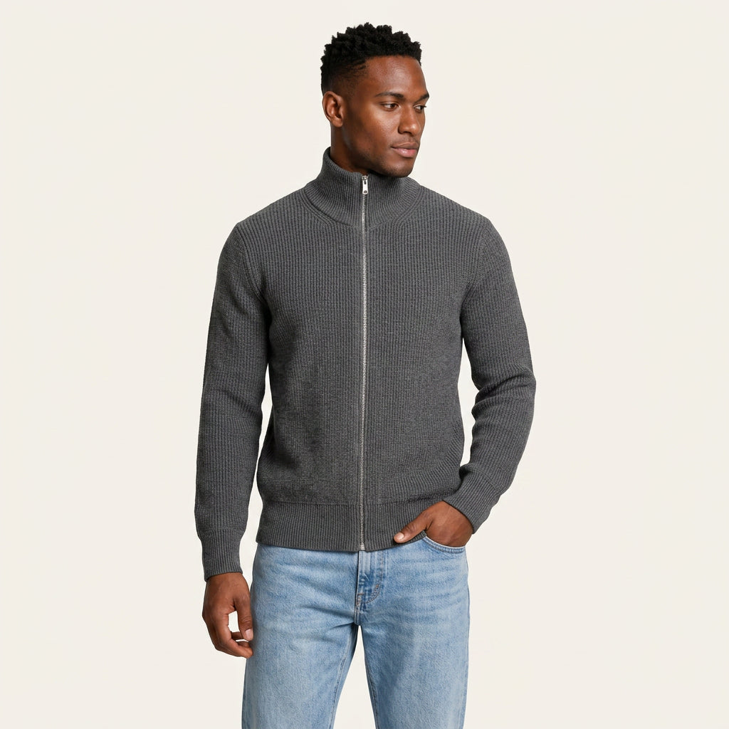 Gilet Homme Zippé en Maille Col Montant