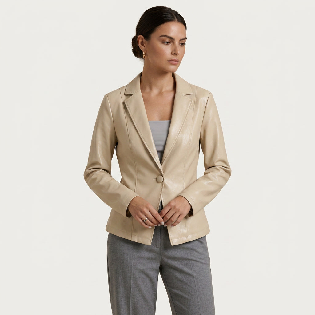 Blazer Femme Effet Cuir Cintré