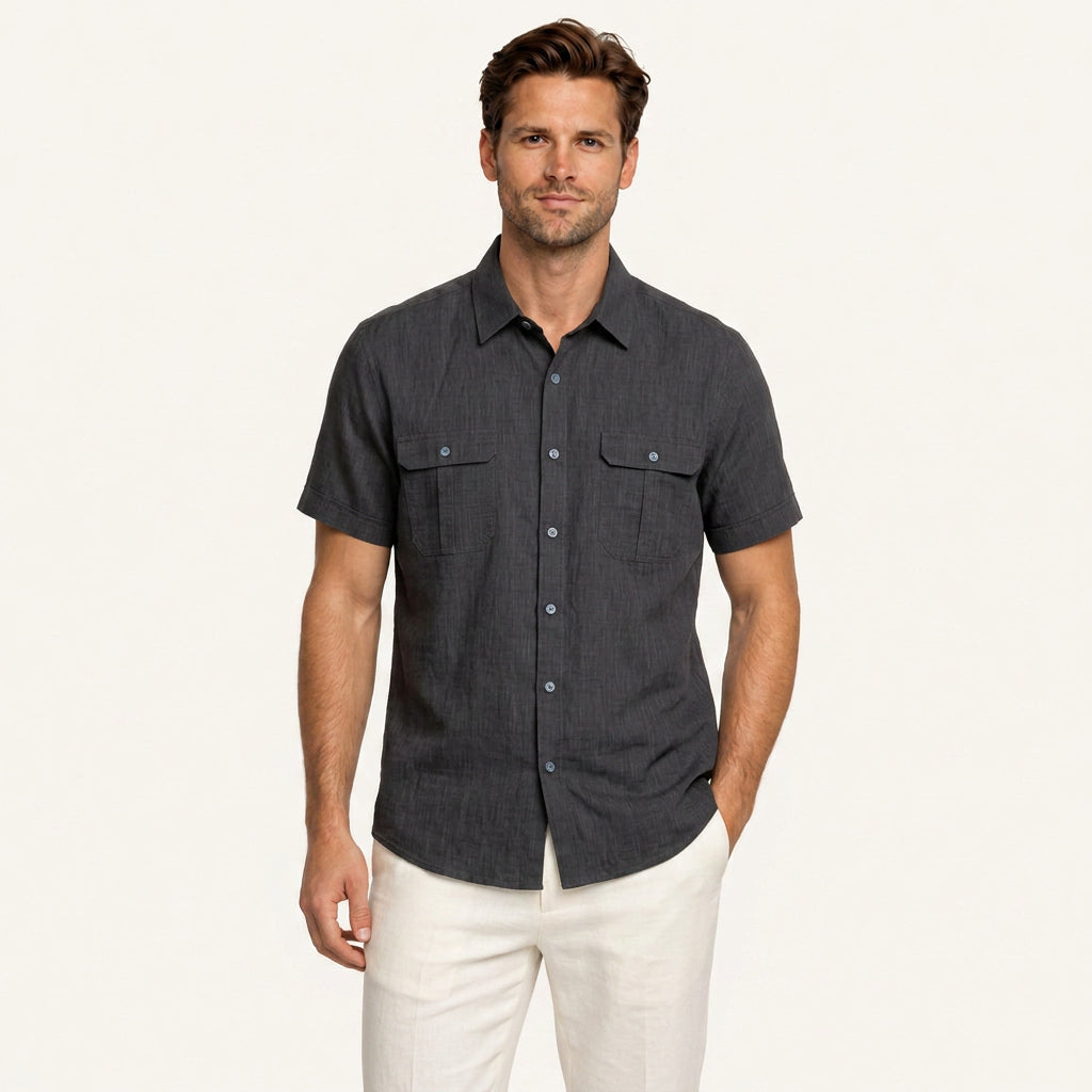 Chemise Homme Manches Courtes Doubles Poches À Rabat