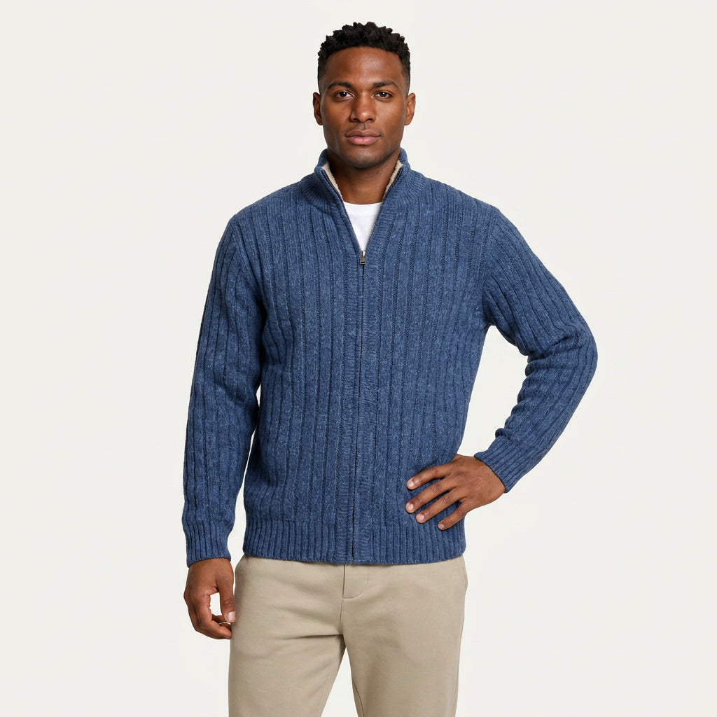 Gilet Homme Zippé en Maille Torsadée Col Montant