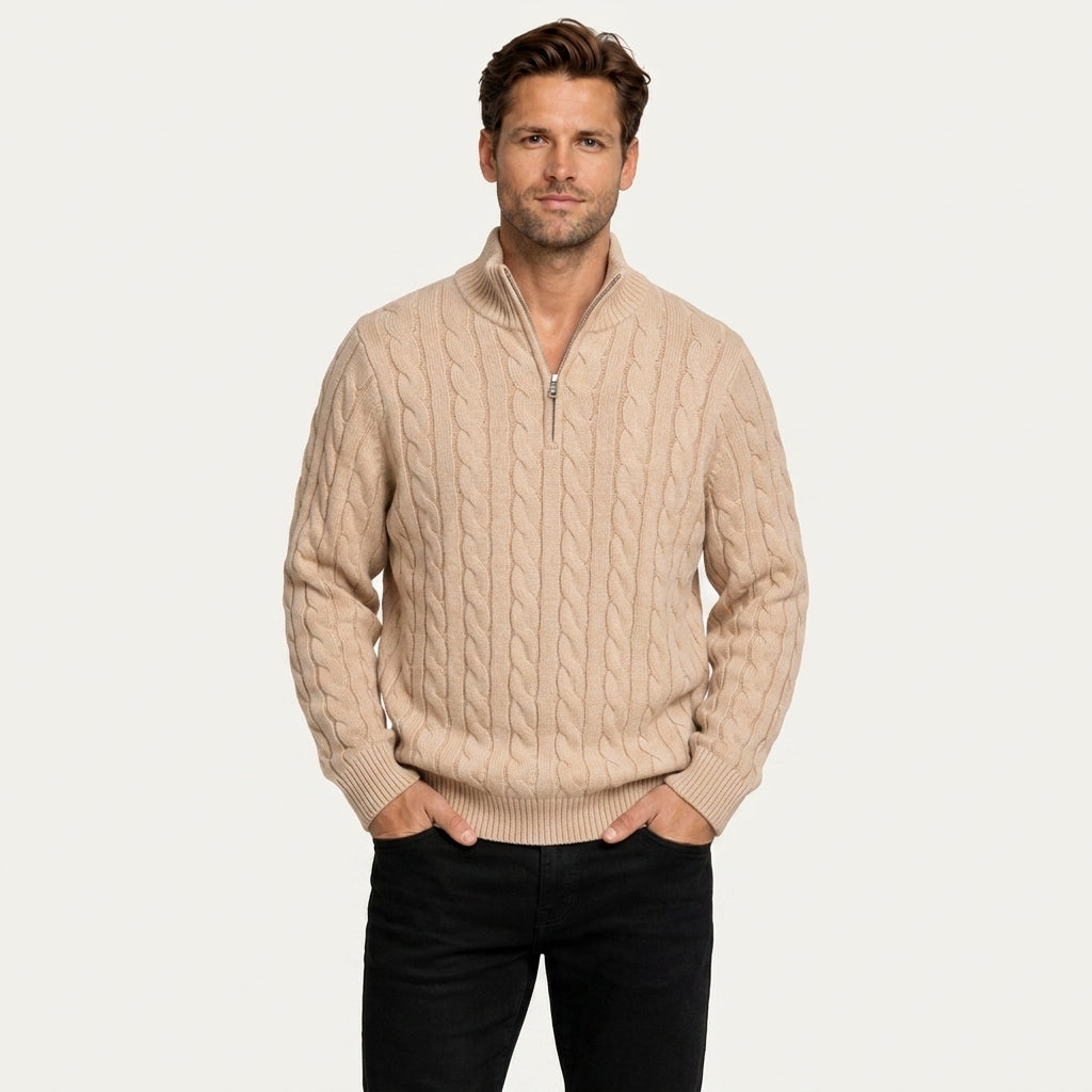 Pull Torsadé Homme à Col Zippé