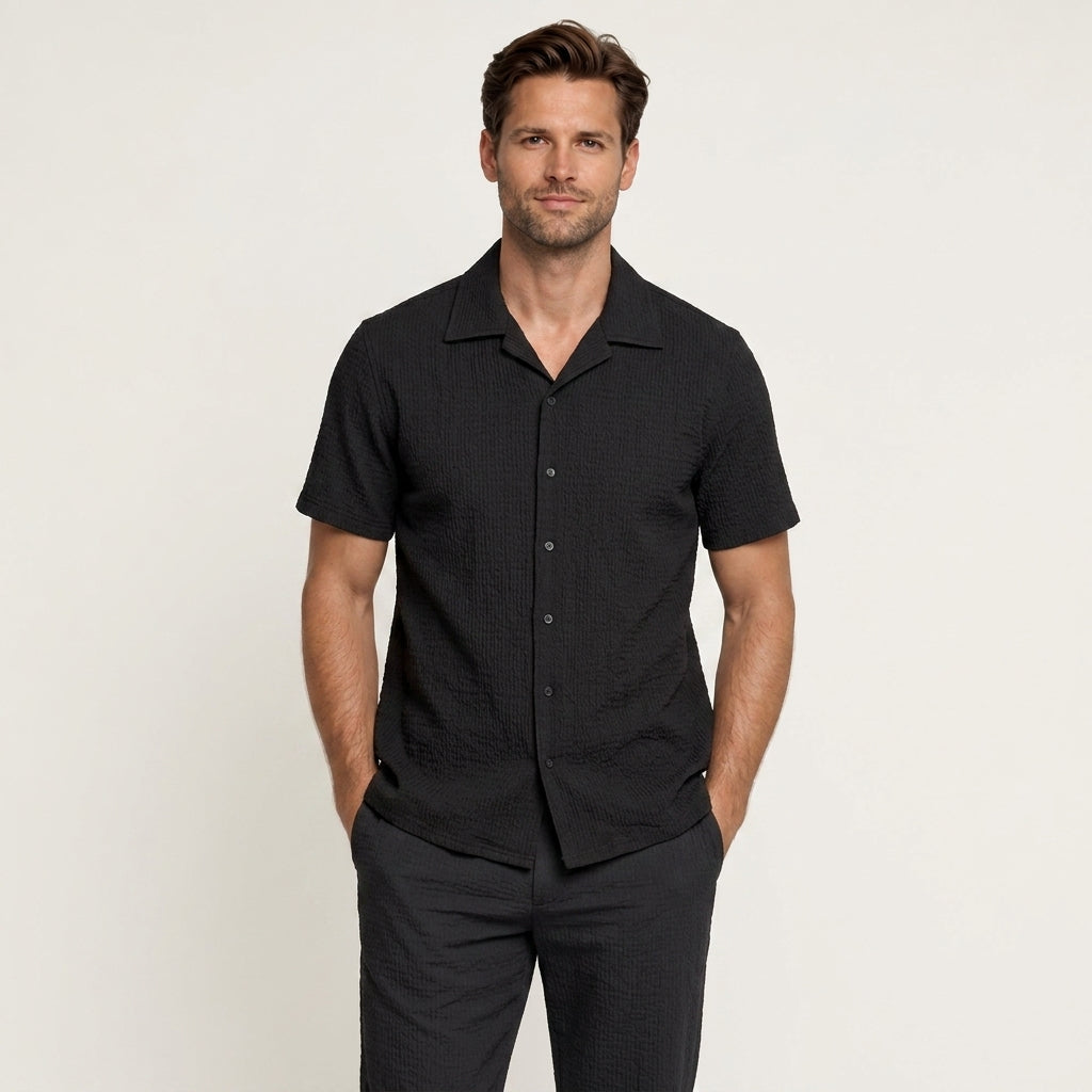 Chemise Homme Col Camp Manches Courtes Texturée
