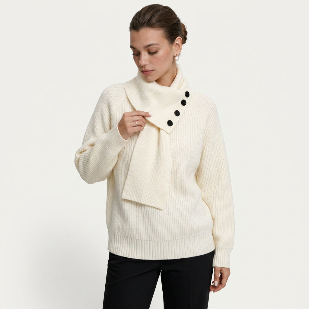 Pull Femme en Maille à Col Châle Boutonné