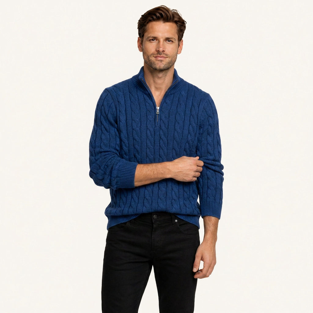 Pull Torsadé Homme à Col Zippé