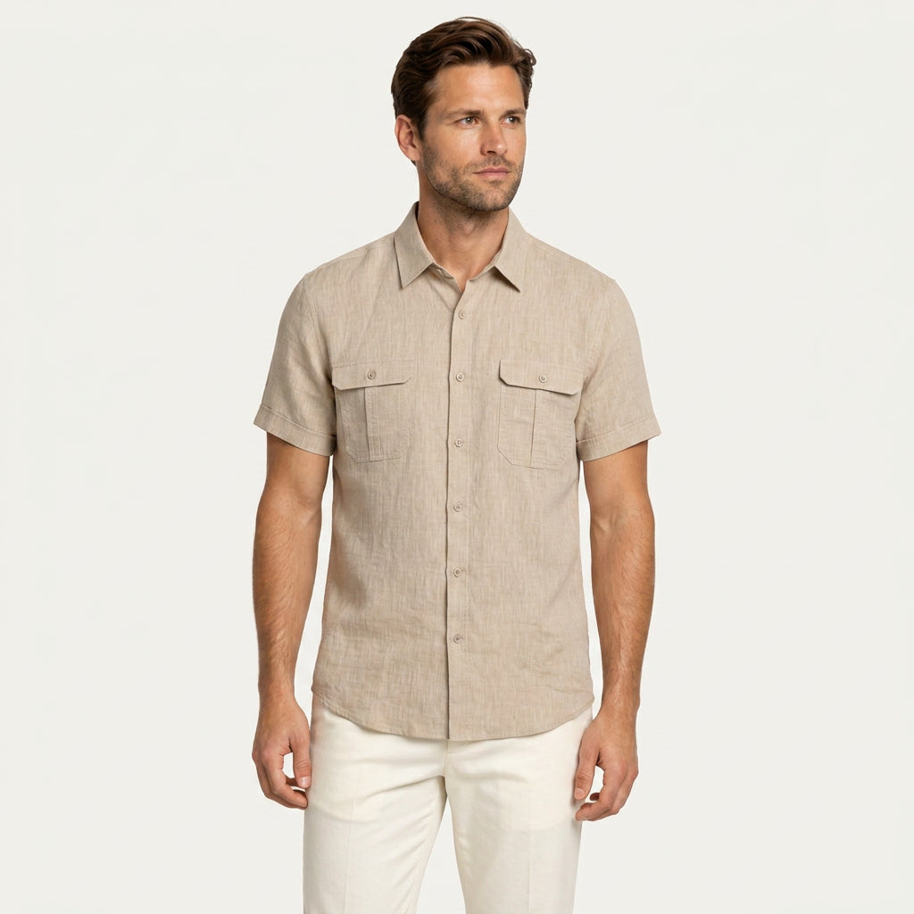 Chemise Homme Manches Courtes Doubles Poches À Rabat