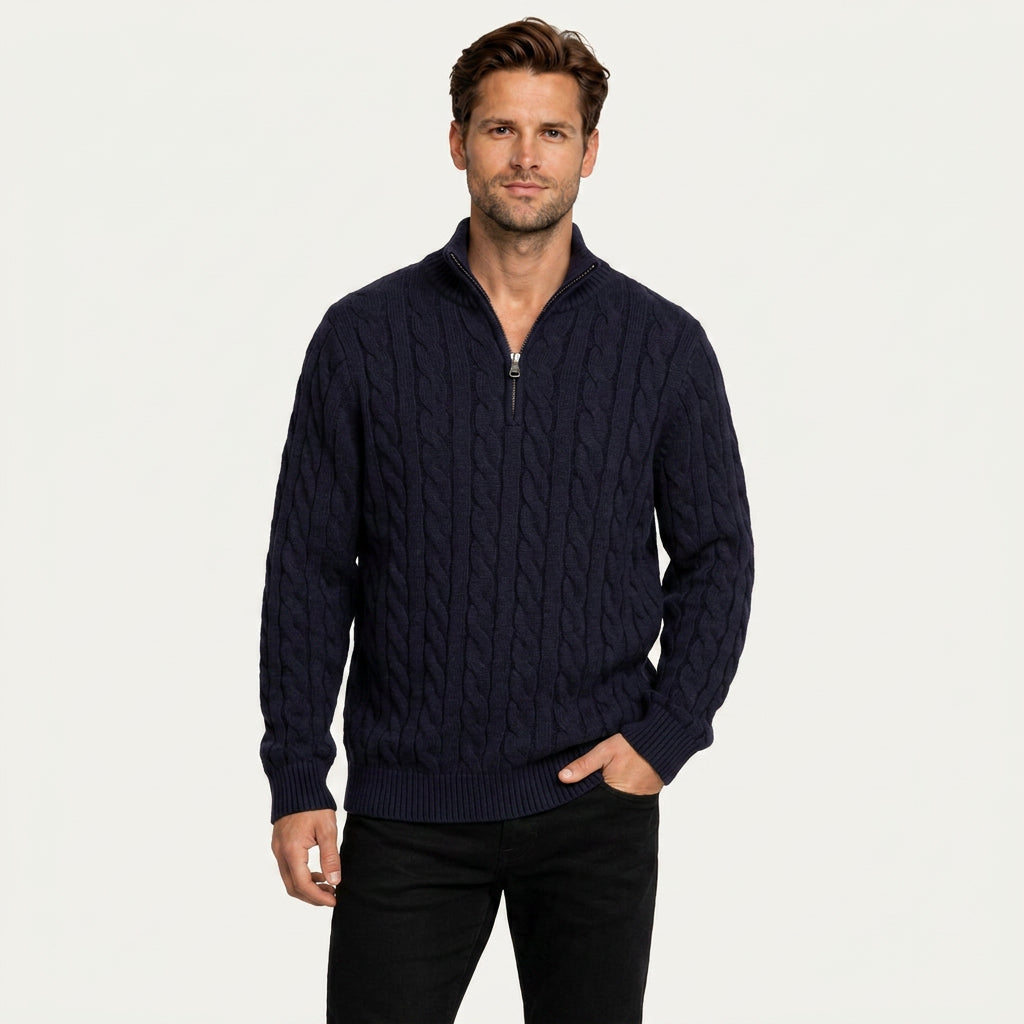 Pull Torsadé Homme à Col Zippé
