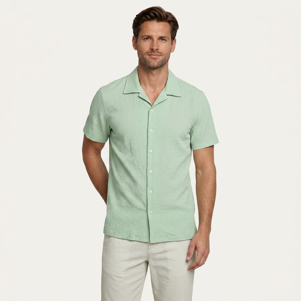 Chemise Homme Col Camp Manches Courtes Texturée