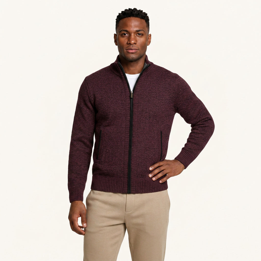 Gilet Homme Zippé en Maille Col Montant avec Poches