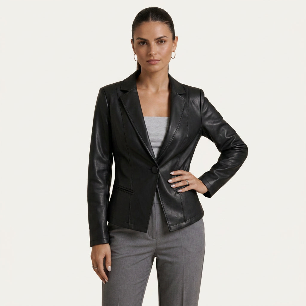 Blazer Femme Effet Cuir Cintré
