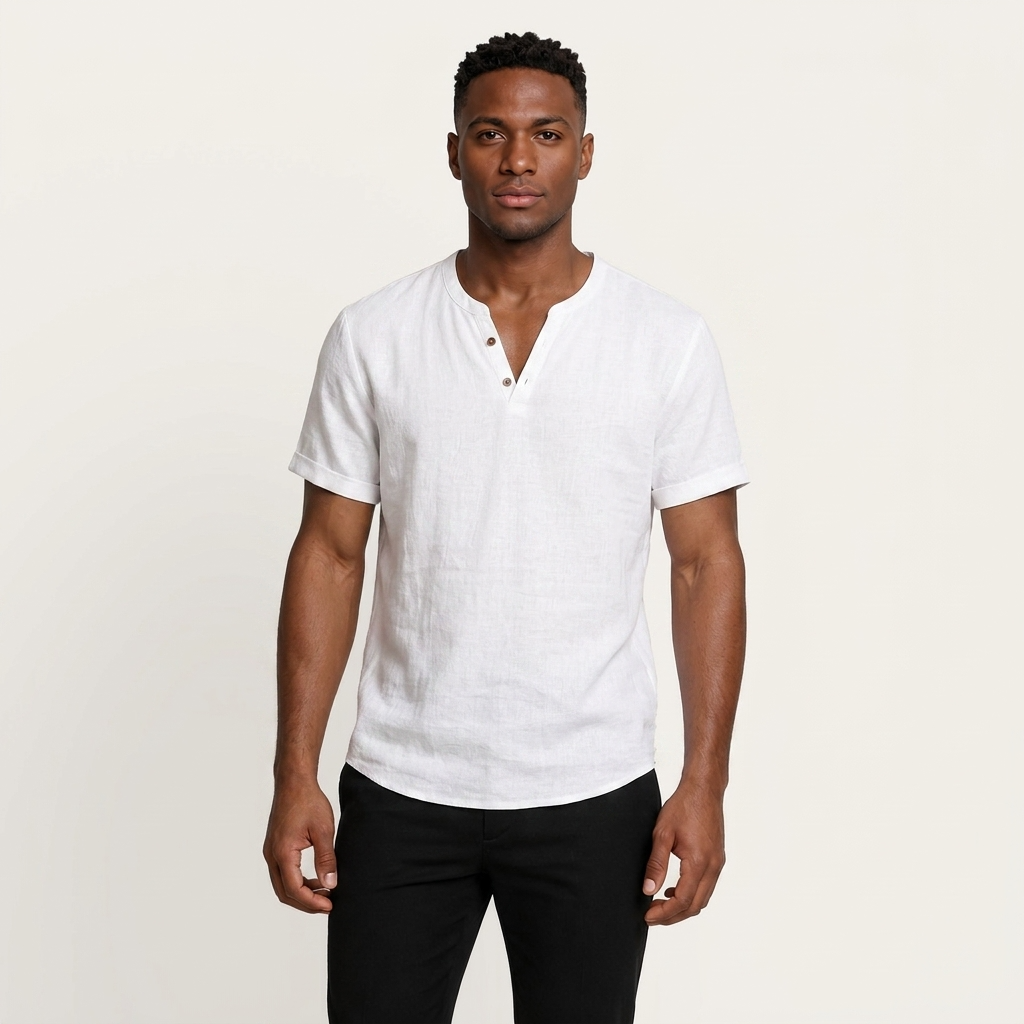 T-Shirt Henley Homme Col Boutonné Manches Courtes