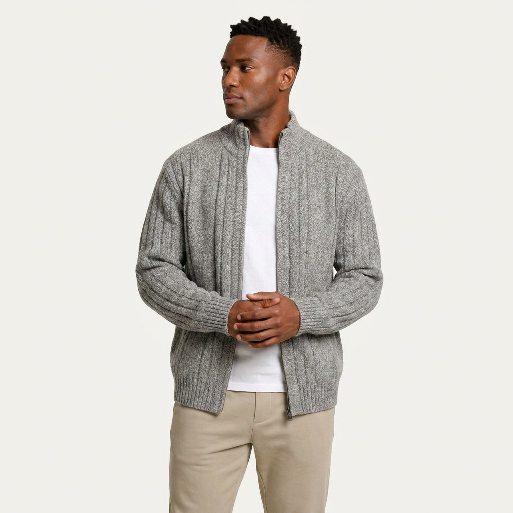 Gilet Homme Zippé en Maille Torsadée Col Montant