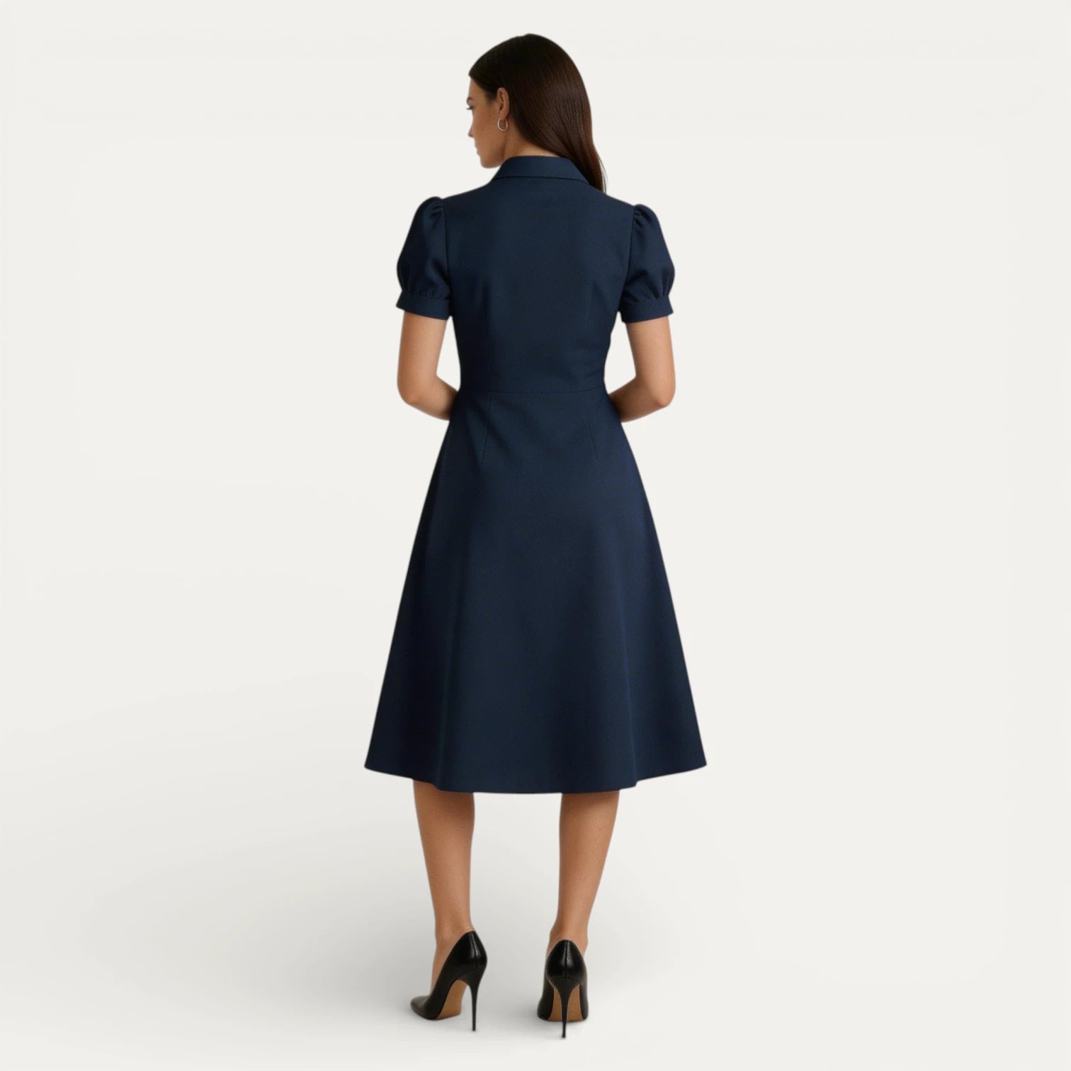 Robe Chemise Femme Boutonnée Manches Bouffantes Courtes
