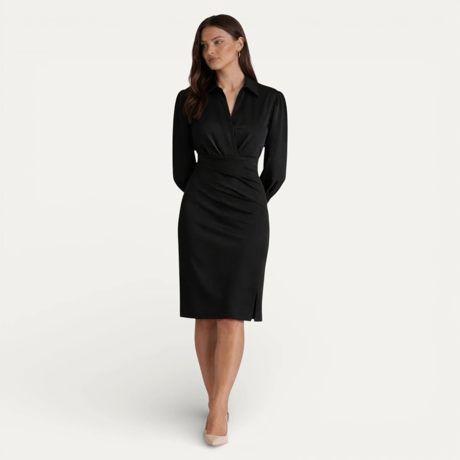 Robe Midi Femme Cache Cœur Col Chemise