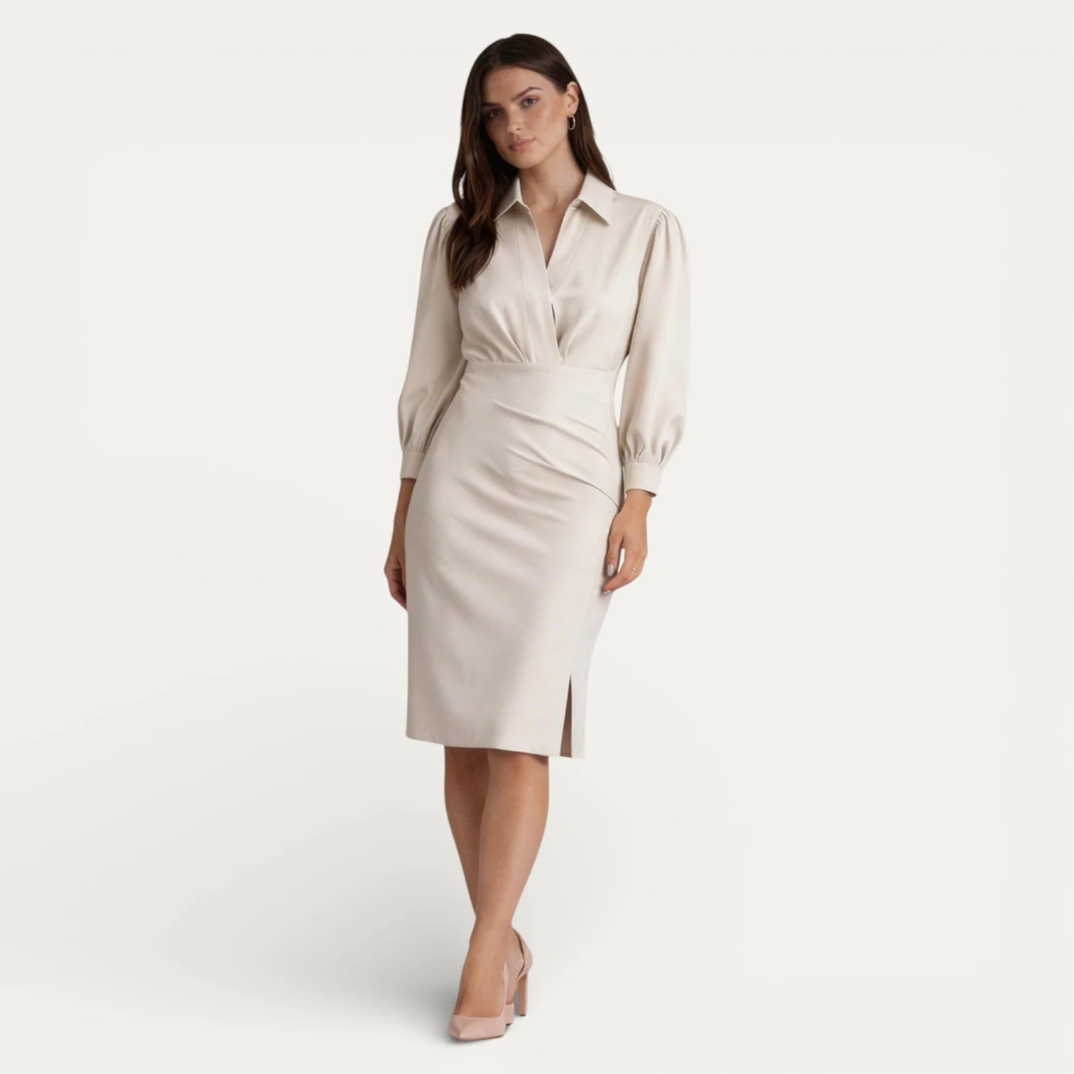Robe Midi Femme Cache Cœur Col Chemise