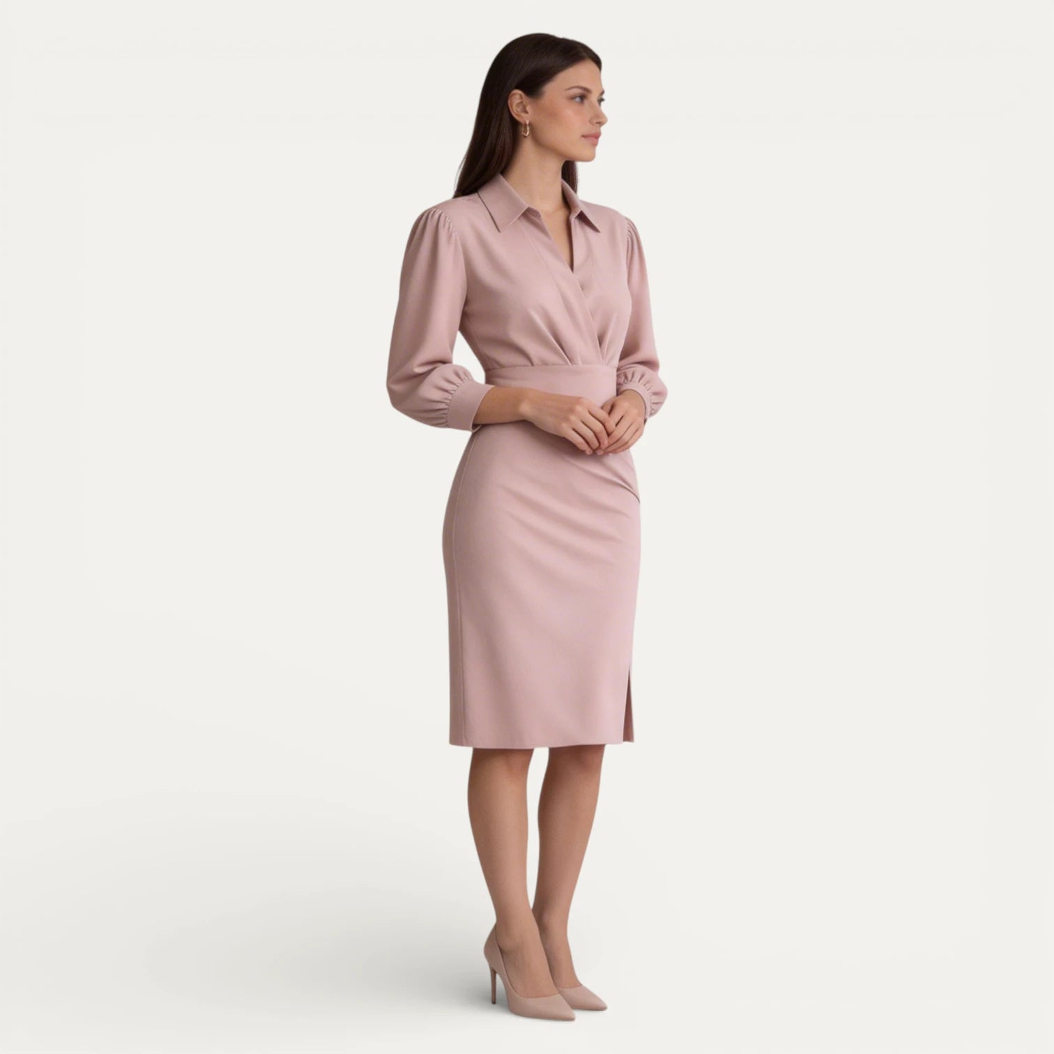 Robe Midi Femme Cache Cœur Col Chemise