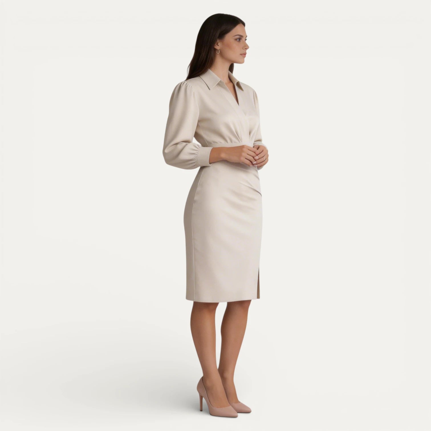Robe Midi Femme Cache Cœur Col Chemise