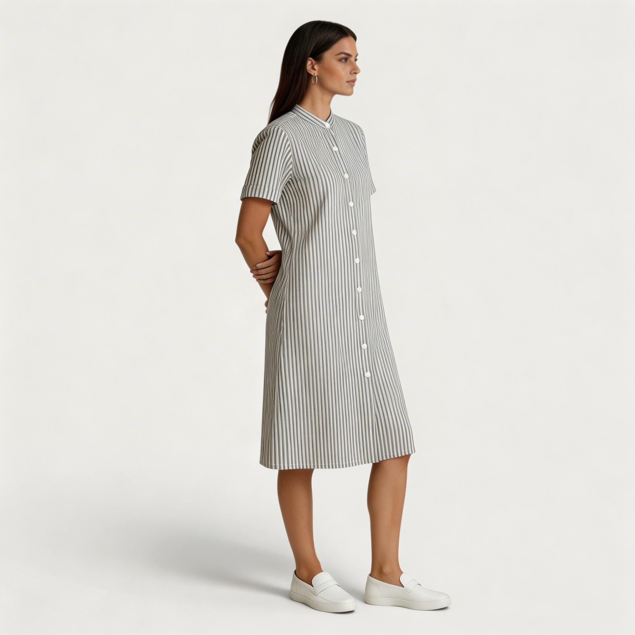 Robe Chemise Femme Rayée Midi Col Officier